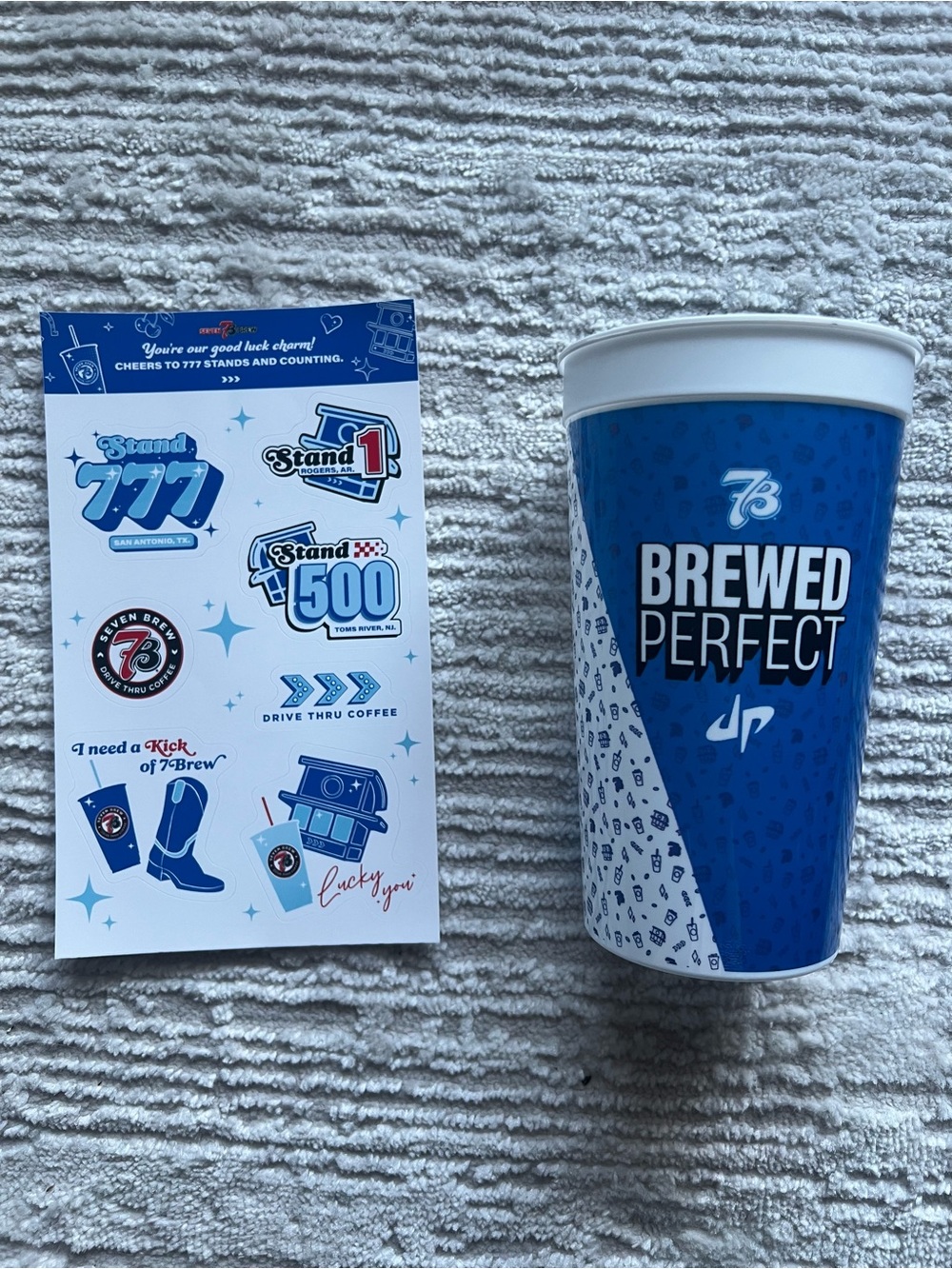 7 Brew Perfect Blue Travel Cup - Branded Party Cup with Stickers!